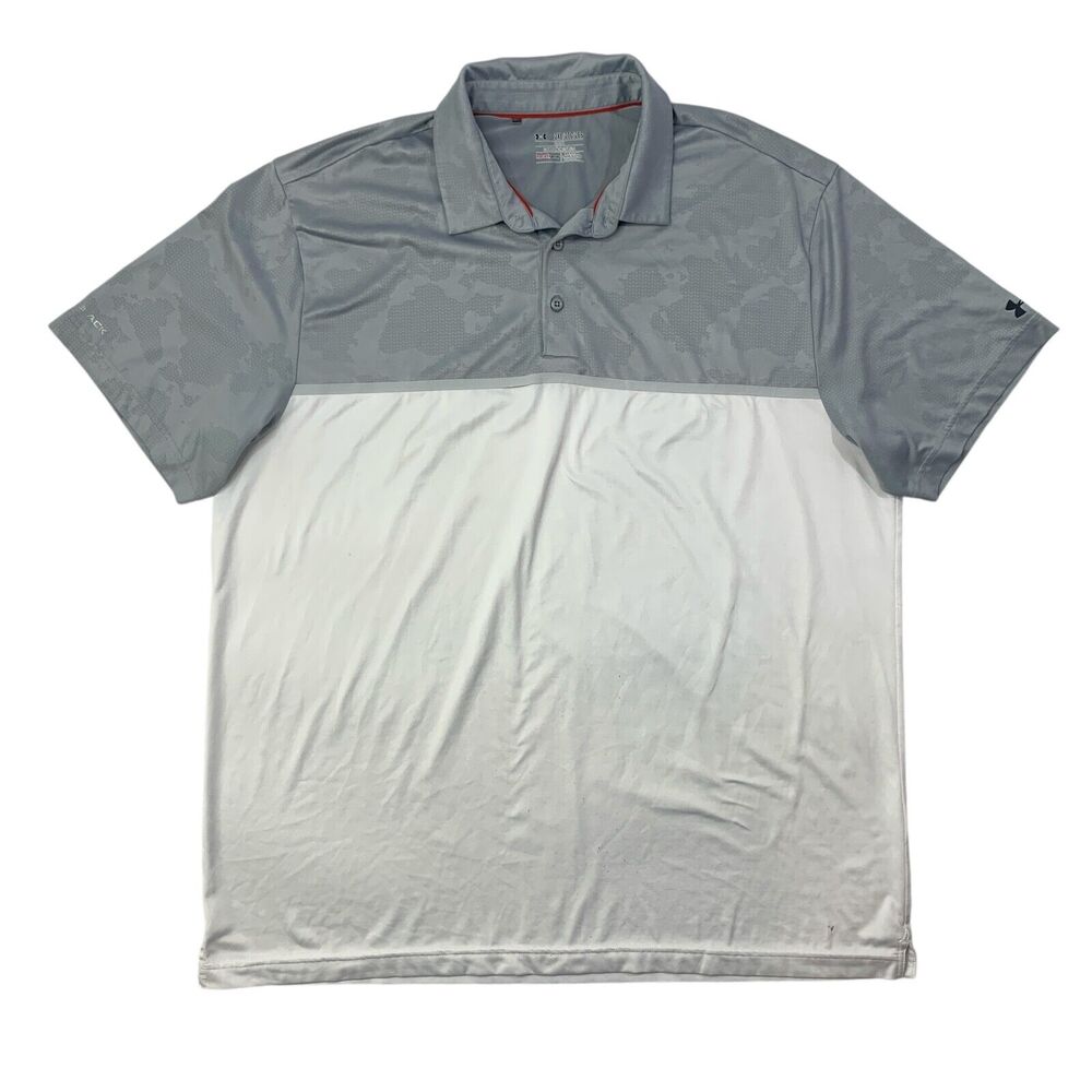 Under Armour Polo Shirt Mens 2XL Gray Camo White Heatgear Camouflage Performance